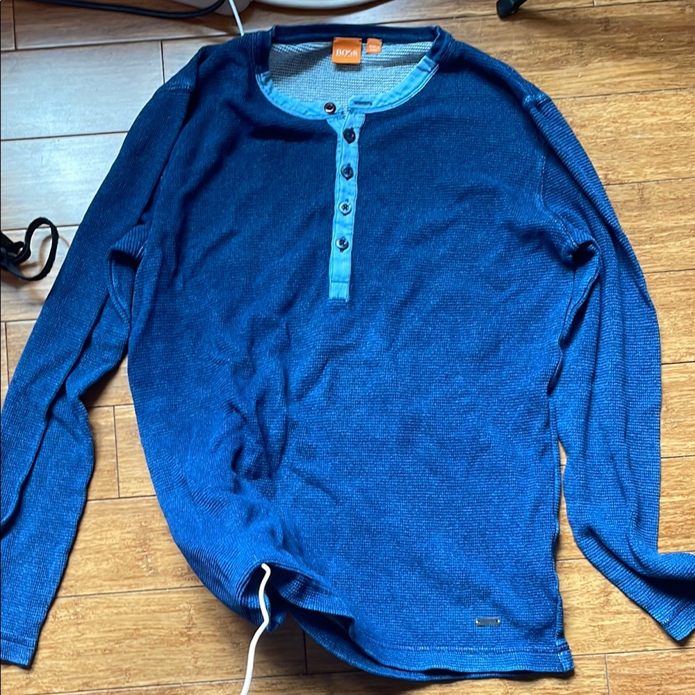 Hugo Boss Blue Long Sleeve Tee with Relaxed Fit
